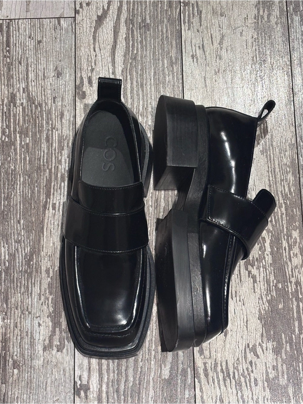 COS Glossy Black Platform Penny Loafers